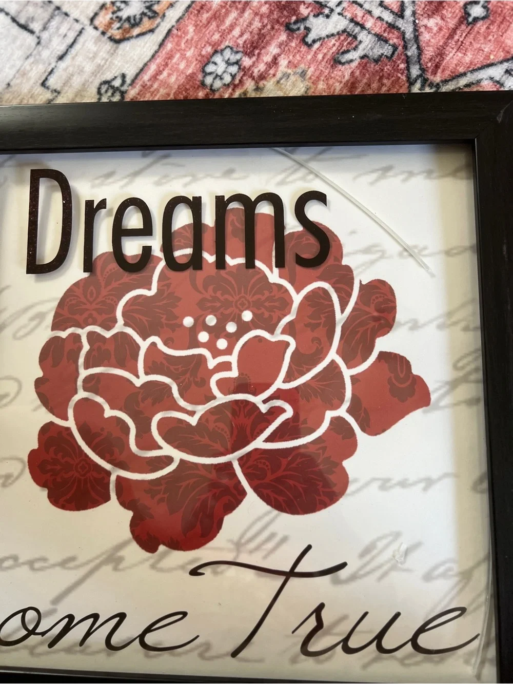 Dreams Come True Wall Art - Red Floral Framed Sign